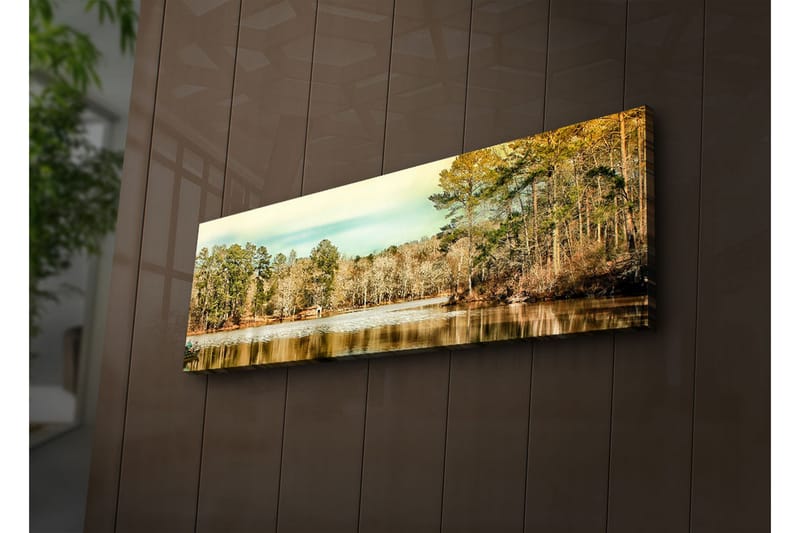 Canvas-taulu LED-valaistuksella 30x90 cm - Kaunis maisemanäkymä peilimäisellä järvellä puiden ympäröimänä - Vihreä / Ruskea / Sininen - Sisustustuotteet - Taulu & taide - Canvas-taulu