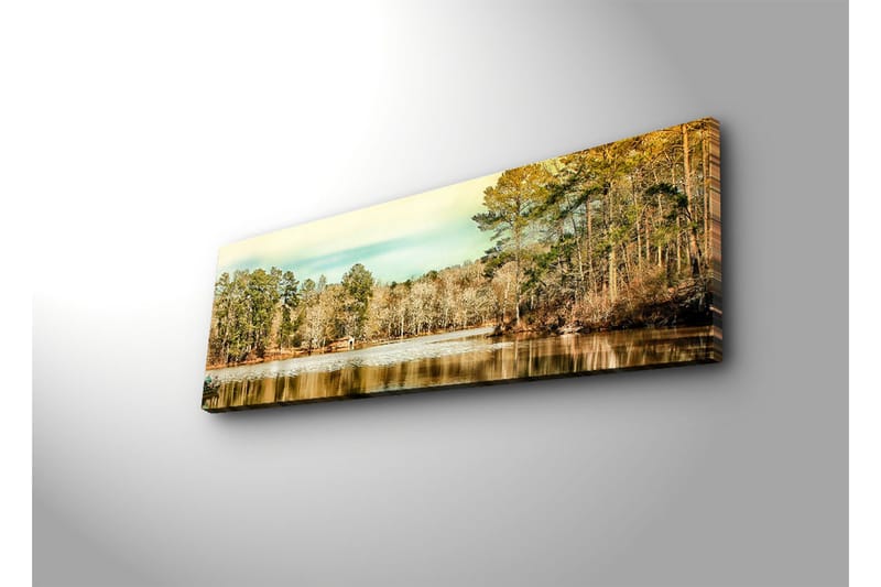 Canvas-taulu LED-valaistuksella 30x90 cm - Kaunis maisemanäkymä peilimäisellä järvellä puiden ympäröimänä - Vihreä / Ruskea / Sininen - Sisustustuotteet - Taulu & taide - Canvas-taulu