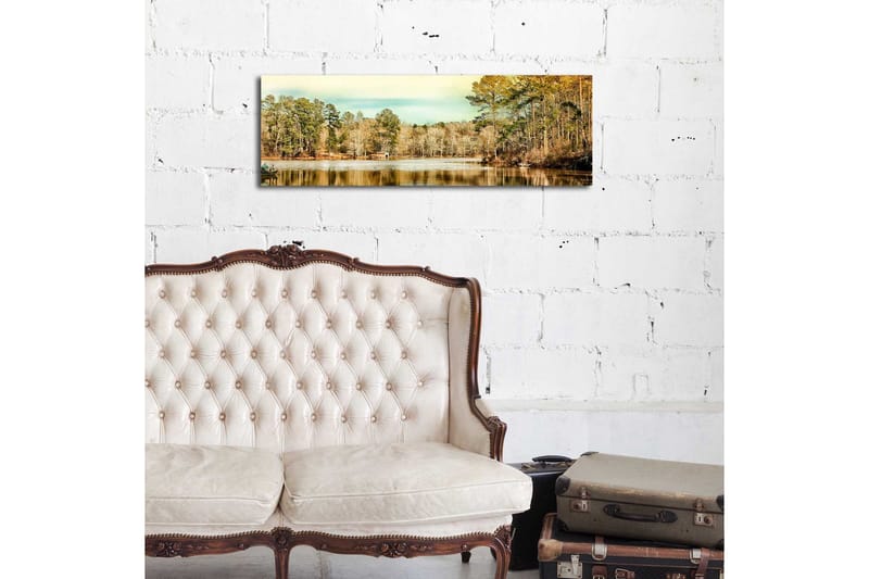 Canvas-taulu LED-valaistuksella 30x90 cm - Kaunis maisemanäkymä peilimäisellä järvellä puiden ympäröimänä - Vihreä / Ruskea / Sininen - Sisustustuotteet - Taulu & taide - Canvas-taulu