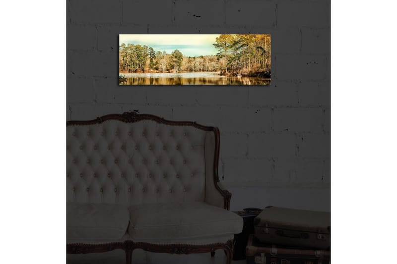 Canvas-taulu LED-valaistuksella 30x90 cm - Kaunis maisemanäkymä peilimäisellä järvellä puiden ympäröimänä - Vihreä / Ruskea / Sininen - Sisustustuotteet - Taulu & taide - Canvas-taulu