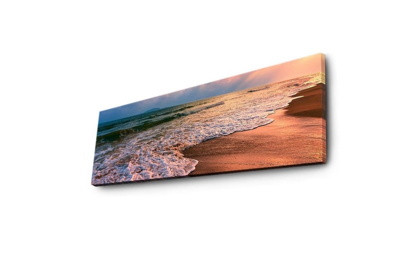 Canvas-taulu LED-valaistuksella 30x90 cm - Kaunis ranta auringonlaskun ja pehmeiden aaltojen kera - Sininen / Oranssi / Beige - Sisustustuotteet - Taulu & taide - Canvas-taulu
