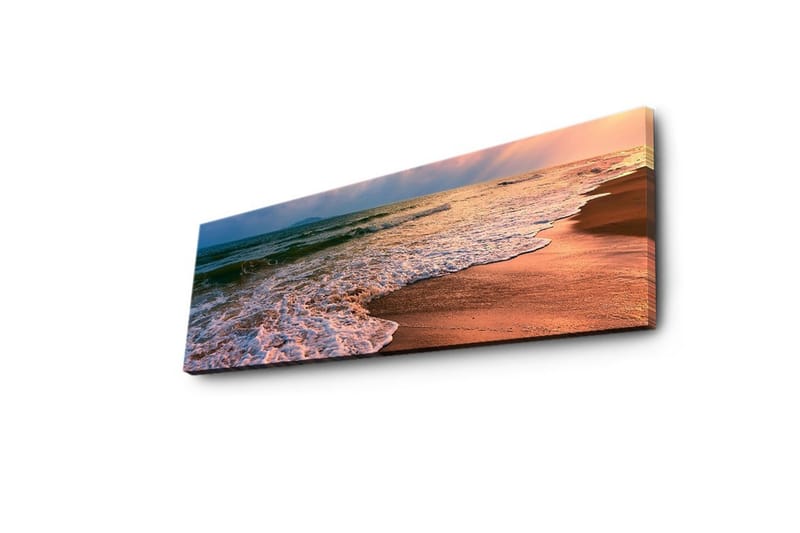 Canvas-taulu LED-valaistuksella 30x90 cm - Kaunis ranta auringonlaskun ja pehmeiden aaltojen kera - Sininen / Oranssi / Beige - Sisustustuotteet - Taulu & taide - Canvas-taulu