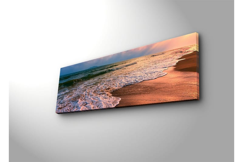 Canvas-taulu LED-valaistuksella 30x90 cm - Kaunis ranta auringonlaskun ja pehmeiden aaltojen kera - Sininen / Oranssi / Beige - Sisustustuotteet - Taulu & taide - Canvas-taulu