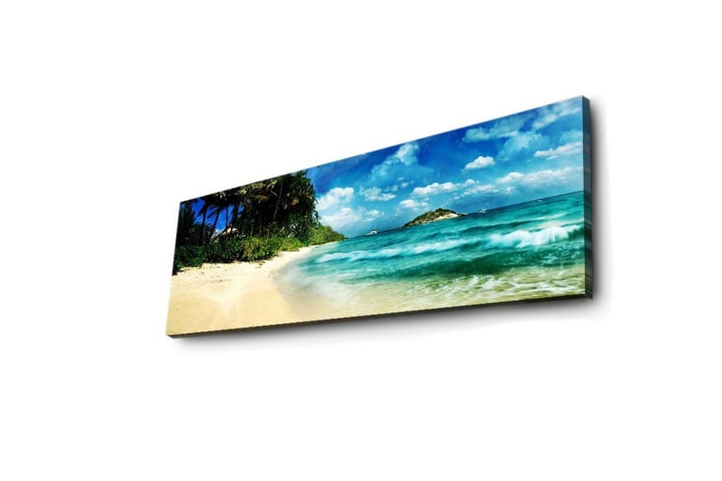 Canvas-taulu LED-valaistuksella 30x90 cm - Kaunis ranta turkoosilla vedellä ja palmuilla - Turkoosi / Beige / Sininen - Sisustustuotteet - Taulu & taide - Canvas-taulu