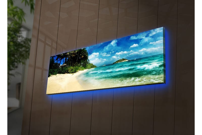 Canvas-taulu LED-valaistuksella 30x90 cm - Kaunis ranta turkoosilla vedellä ja palmuilla - Turkoosi / Beige / Sininen - Sisustustuotteet - Taulu & taide - Canvas-taulu