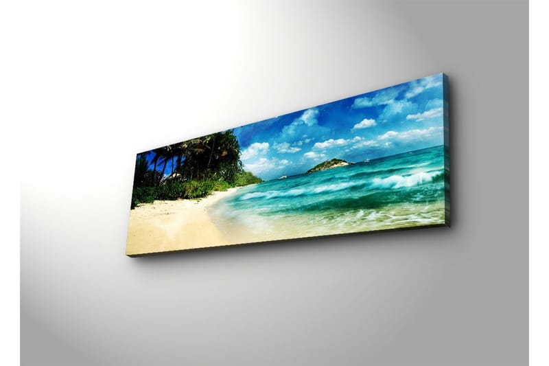 Canvas-taulu LED-valaistuksella 30x90 cm - Kaunis ranta turkoosilla vedellä ja palmuilla - Turkoosi / Beige / Sininen - Sisustustuotteet - Taulu & taide - Canvas-taulu
