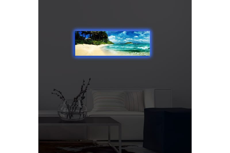 Canvas-taulu LED-valaistuksella 30x90 cm - Kaunis ranta turkoosilla vedellä ja palmuilla - Turkoosi / Beige / Sininen - Sisustustuotteet - Taulu & taide - Canvas-taulu
