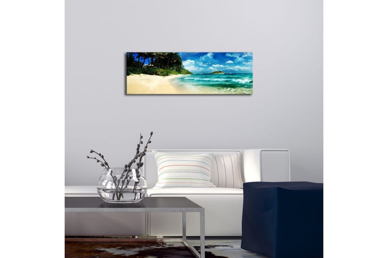 Canvas-taulu LED-valaistuksella 30x90 cm - Kaunis ranta turkoosilla vedellä ja palmuilla - Turkoosi / Beige / Sininen - Sisustustuotteet - Taulu & taide - Canvas-taulu