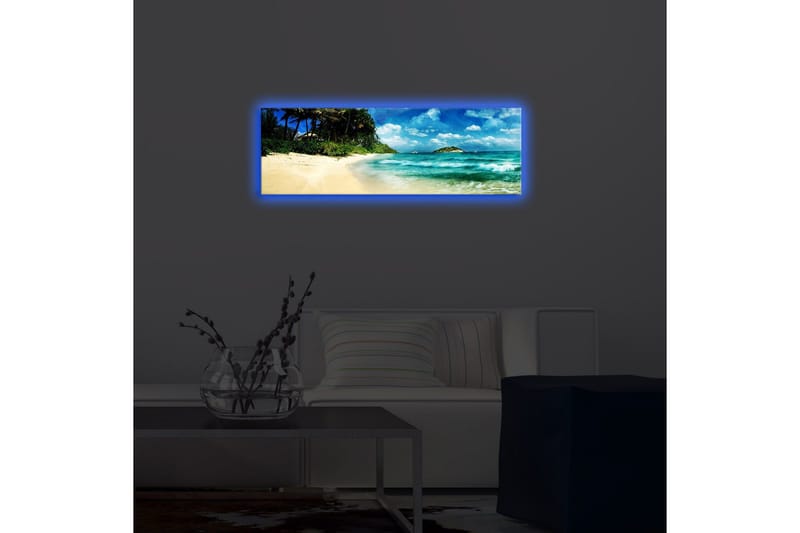 Canvas-taulu LED-valaistuksella 30x90 cm - Kaunis ranta turkoosilla vedellä ja palmuilla - Turkoosi / Beige / Sininen - Sisustustuotteet - Taulu & taide - Canvas-taulu