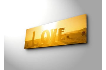 Canvas-taulu LED-valaistuksella 30x90 cm - Kiiltävä taideteos, jossa on kultainen sana LOVE - Kulta / Keltainen - Sisustustuotteet - Taulu & taide - Canvas-taulu