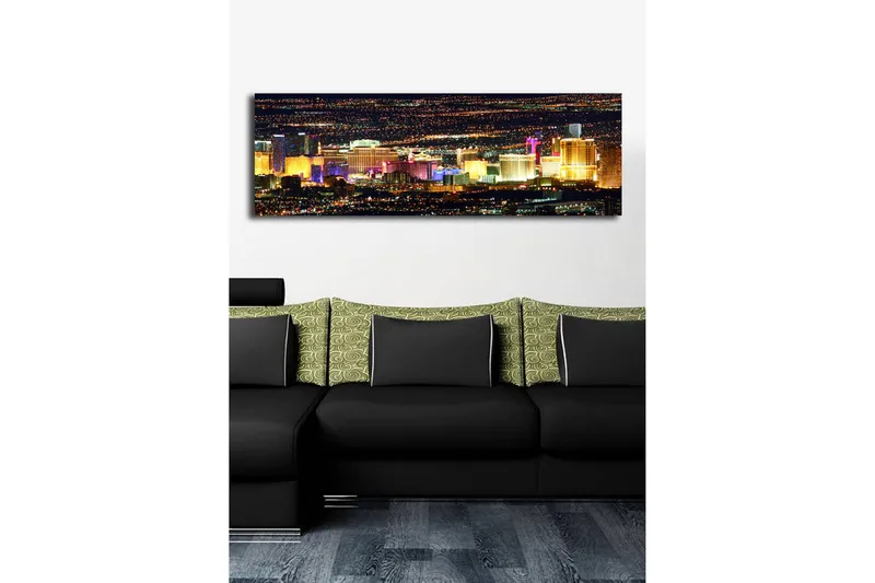 Canvas-taulu LED-valaistuksella 30x90 cm - Kirkas näkymä Las Vegasin horisonttiin yöllä - Kulta / Violetti / Sininen - Sisustustuotteet - Taulu & taide - Canvas-taulu