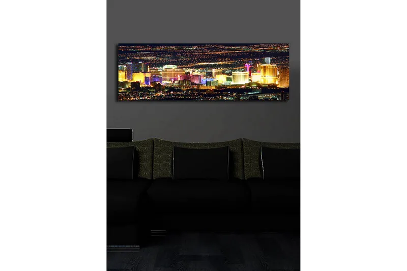 Canvas-taulu LED-valaistuksella 30x90 cm - Kirkas näkymä Las Vegasin horisonttiin yöllä - Kulta / Violetti / Sininen - Sisustustuotteet - Taulu & taide - Canvas-taulu