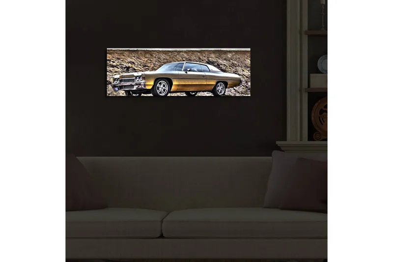 Canvas-taulu LED-valaistuksella 30x90 cm - Klassinen auto maalaismaisessa ympäristössä - Kulta / Musta / Hopea - Sisustustuotteet - Taulu & taide - Canvas-taulu