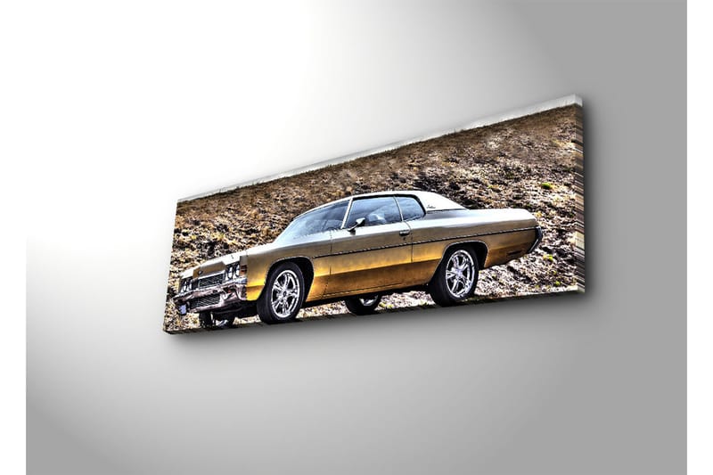 Canvas-taulu LED-valaistuksella 30x90 cm - Klassinen auto maalaismaisessa ympäristössä - Kulta / Musta / Hopea - Sisustustuotteet - Taulu & taide - Canvas-taulu