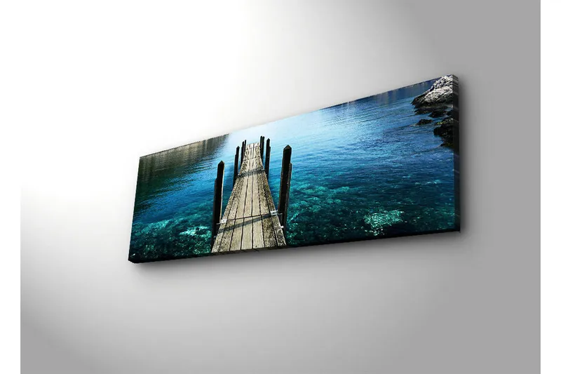Canvas-taulu LED-valaistuksella 30x90 cm - Laituri kirkkaan veden yllä - Sininen / Vihreä / Ruskea - Sisustustuotteet - Taulu & taide - Canvas-taulu