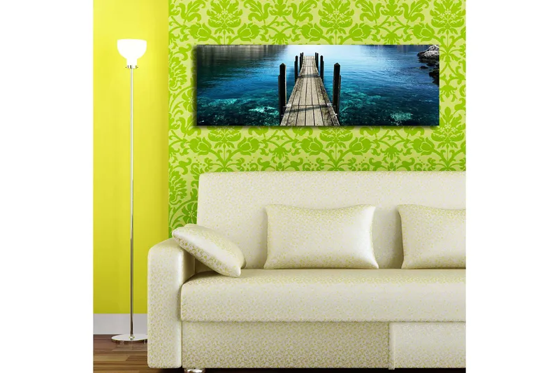 Canvas-taulu LED-valaistuksella 30x90 cm - Laituri kirkkaan veden yllä - Sininen / Vihreä / Ruskea - Sisustustuotteet - Taulu & taide - Canvas-taulu