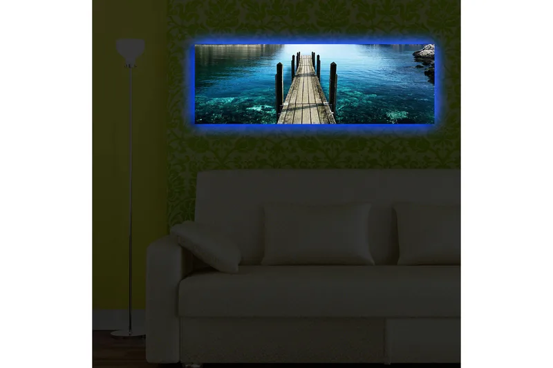 Canvas-taulu LED-valaistuksella 30x90 cm - Laituri kirkkaan veden yllä - Sininen / Vihreä / Ruskea - Sisustustuotteet - Taulu & taide - Canvas-taulu
