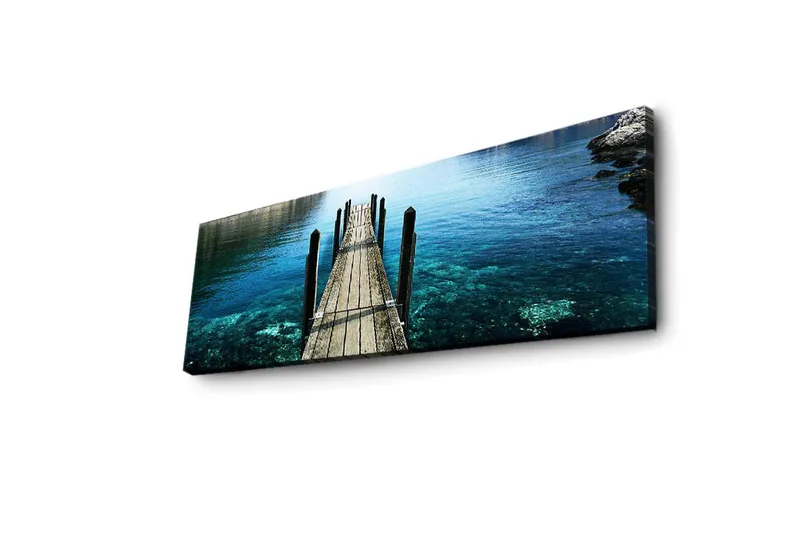 Canvas-taulu LED-valaistuksella 30x90 cm - Laituri kirkkaan veden yllä - Sininen / Vihreä / Ruskea - Sisustustuotteet - Taulu & taide - Canvas-taulu