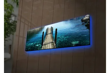 Canvas-taulu LED-valaistuksella 30x90 cm - Laituri kirkkaan veden yllä - Sininen / Vihreä / Ruskea - Sisustustuotteet - Taulu & taide - Canvas-taulu
