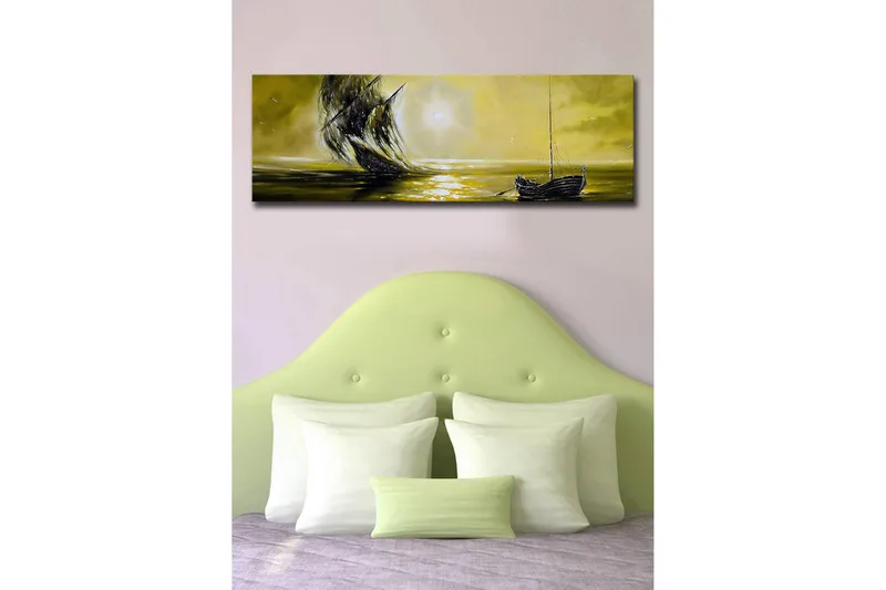 Canvas-taulu LED-valaistuksella 30x90 cm - Laiva purjehtii kohti kultaista horisonttia - Kulta / Musta - Sisustustuotteet - Taulu & taide - Canvas-taulu