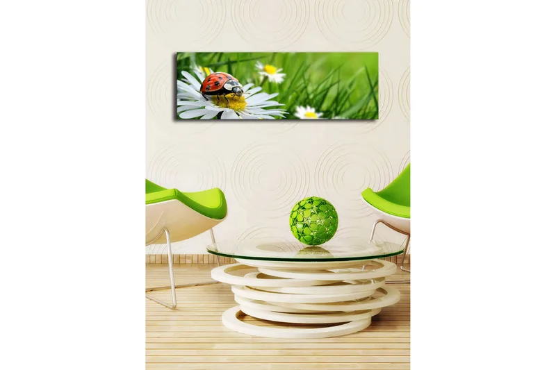 Canvas-taulu LED-valaistuksella 30x90 cm - Leppäkerttu kukassa rehevässä ympäristössä - Vihreä / Valkoinen / Punainen - Sisustustuotteet - Taulu & taide - Canvas-taulu