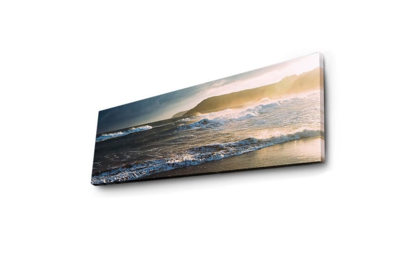 Canvas-taulu LED-valaistuksella 30x90 cm - Merimaisema aaltojen ja auringonlaskun kanssa - Sininen / Beige / Tummanvihreä - Sisustustuotteet - Taulu & taide - Canvas-taulu