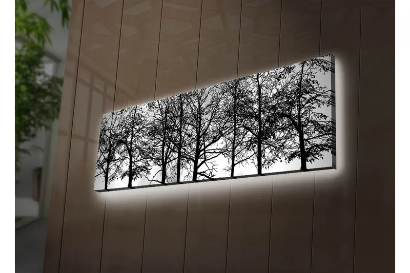 Canvas-taulu LED-valaistuksella 30x90 cm - mustavalkoinen puun siluetti - Musta / Valkoinen - Sisustustuotteet - Taulu & taide - Canvas-taulu