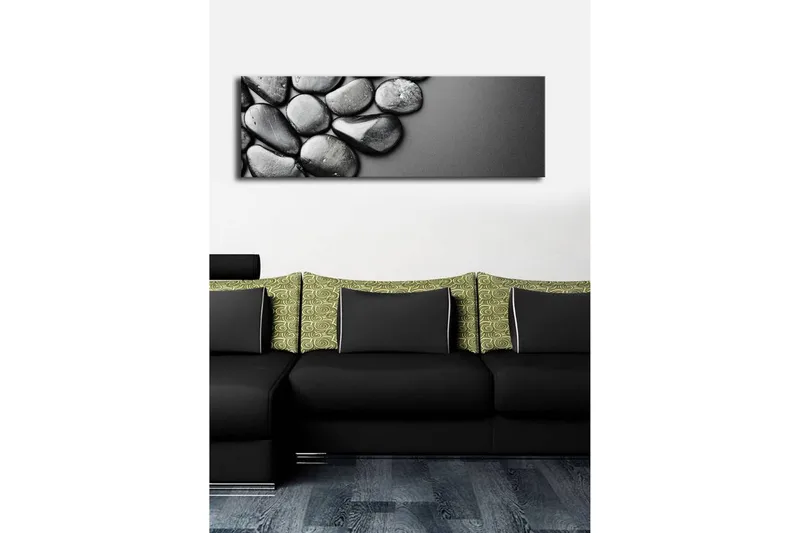 Canvas-taulu LED-valaistuksella 30x90 cm - Mustavalkoiset kivet harmonisessa sommitelmassa - Musta / Harmaa - Sisustustuotteet - Taulu & taide - Canvas-taulu