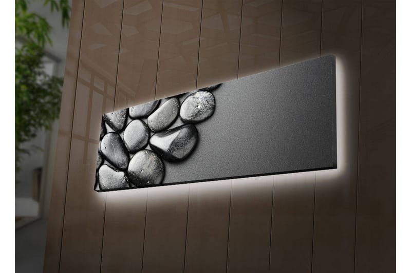 Canvas-taulu LED-valaistuksella 30x90 cm - Mustavalkoiset kivet harmonisessa sommitelmassa - Musta / Harmaa - Sisustustuotteet - Taulu & taide - Canvas-taulu