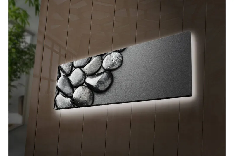 Canvas-taulu LED-valaistuksella 30x90 cm - Mustavalkoiset kivet harmonisessa sommitelmassa - Musta / Harmaa - Sisustustuotteet - Taulu & taide - Canvas-taulu