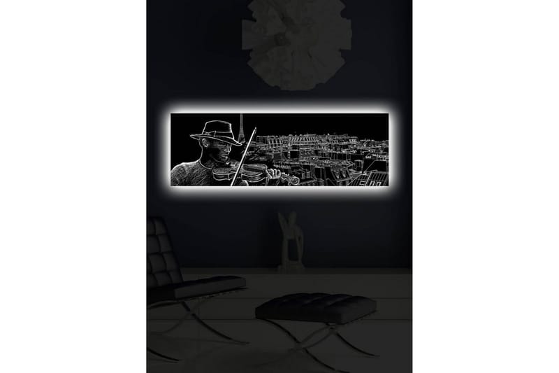 Canvas-taulu LED-valaistuksella 30x90 cm - Muusikko soittaa viulua kaupungin siluetin taustalla - Musta / Valkoinen - Sisustustuotteet - Taulu & taide - Canvas-taulu