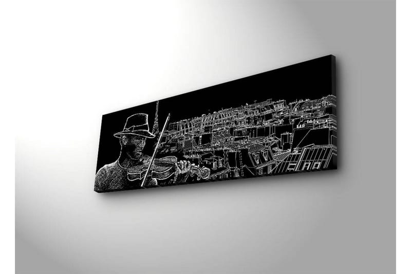 Canvas-taulu LED-valaistuksella 30x90 cm - Muusikko soittaa viulua kaupungin siluetin taustalla - Musta / Valkoinen - Sisustustuotteet - Taulu & taide - Canvas-taulu