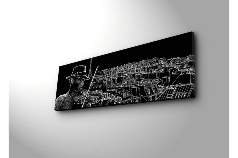 Canvas-taulu LED-valaistuksella 30x90 cm - Muusikko soittaa viulua kaupungin siluetin taustalla - Musta / Valkoinen - Sisustustuotteet - Taulu & taide - Canvas-taulu