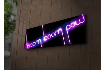Canvas-taulu LED-valaistuksella 30x90 cm - Neonvalot tekstillä boom boom pow - Violetti / Vaaleanpunainen / Musta - Sisustustuotteet - Taulu & taide - Canvas-taulu