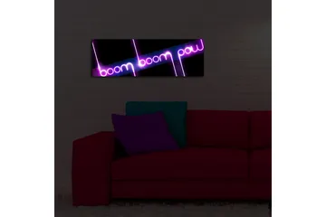 Canvas-taulu LED-valaistuksella 30x90 cm - Neonvalot tekstillä boom boom pow - Violetti / Vaaleanpunainen / Musta - Sisustustuotteet - Taulu & taide - Canvas-taulu