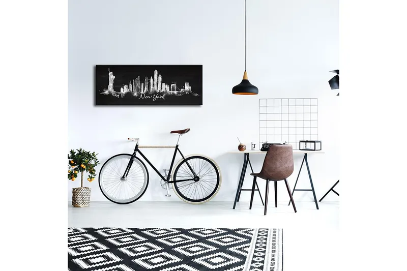 Canvas-taulu LED-valaistuksella 30x90 cm - New Yorkin siluetti ja ikoniset rakennukset - Musta / Valkoinen - Sisustustuotteet - Taulu & taide - Canvas-taulu