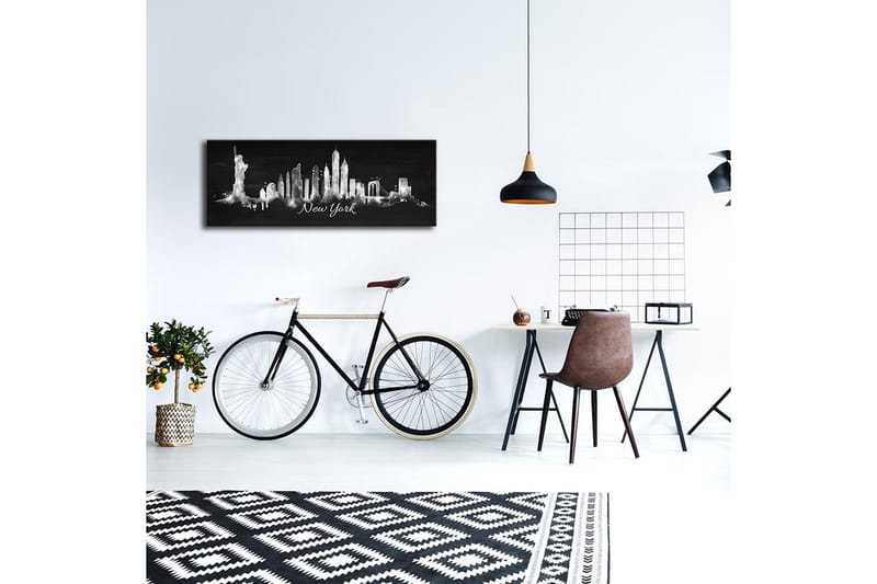 Canvas-taulu LED-valaistuksella 30x90 cm - New Yorkin siluetti ja ikoniset rakennukset - Musta / Valkoinen - Sisustustuotteet - Taulu & taide - Canvas-taulu
