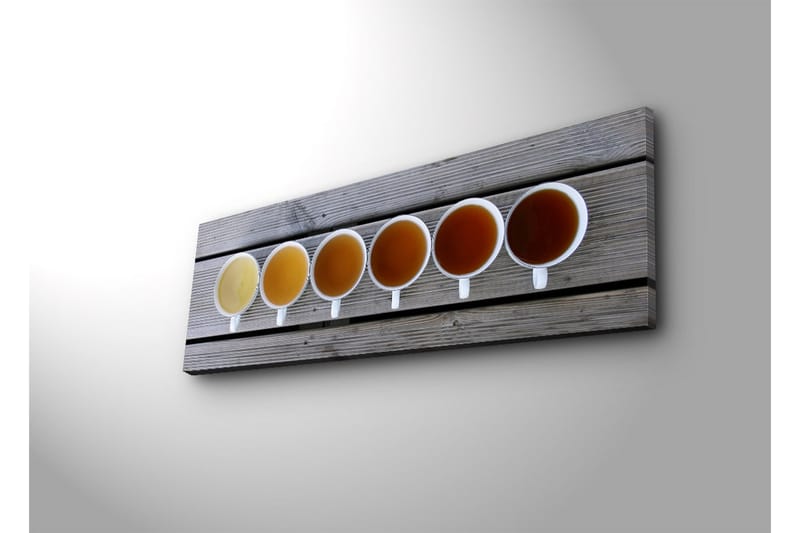 Canvas-taulu LED-valaistuksella 30x90 cm - Rivi kahvikuppeja eri juomasävyillä - Vaaleankeltainen / Ruskea / Oranssi - Sisustustuotteet - Taulu & taide - Canvas-taulu