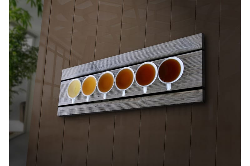 Canvas-taulu LED-valaistuksella 30x90 cm - Rivi kahvikuppeja eri juomasävyillä - Vaaleankeltainen / Ruskea / Oranssi - Sisustustuotteet - Taulu & taide - Canvas-taulu