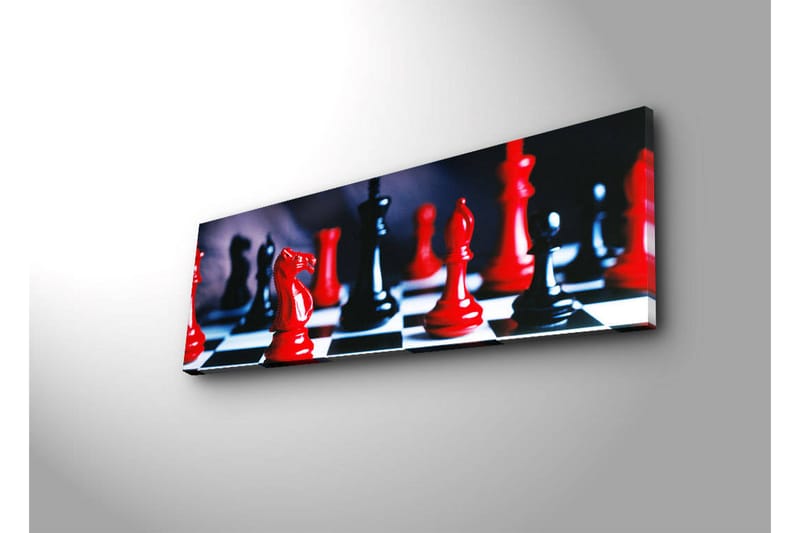 Canvas-taulu LED-valaistuksella 30x90 cm - Shakkilauta punaisilla ja mustilla nappuloilla - Punainen / Musta - Sisustustuotteet - Taulu & taide - Canvas-taulu