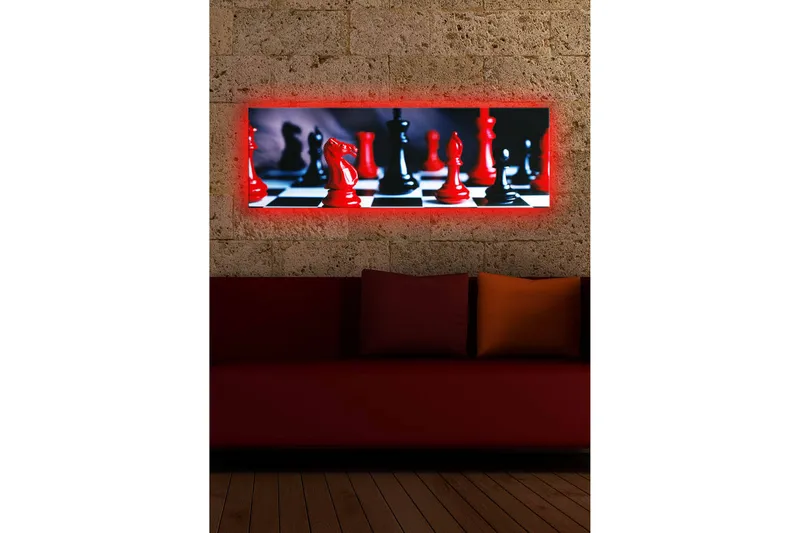 Canvas-taulu LED-valaistuksella 30x90 cm - Shakkilauta punaisilla ja mustilla nappuloilla - Punainen / Musta - Sisustustuotteet - Taulu & taide - Canvas-taulu
