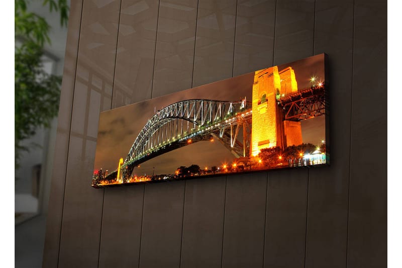 Canvas-taulu LED-valaistuksella 30x90 cm - Sydney Harbour Bridge iltavalossa - Kulta / Vihreä / Musta - Sisustustuotteet - Taulu & taide - Canvas-taulu