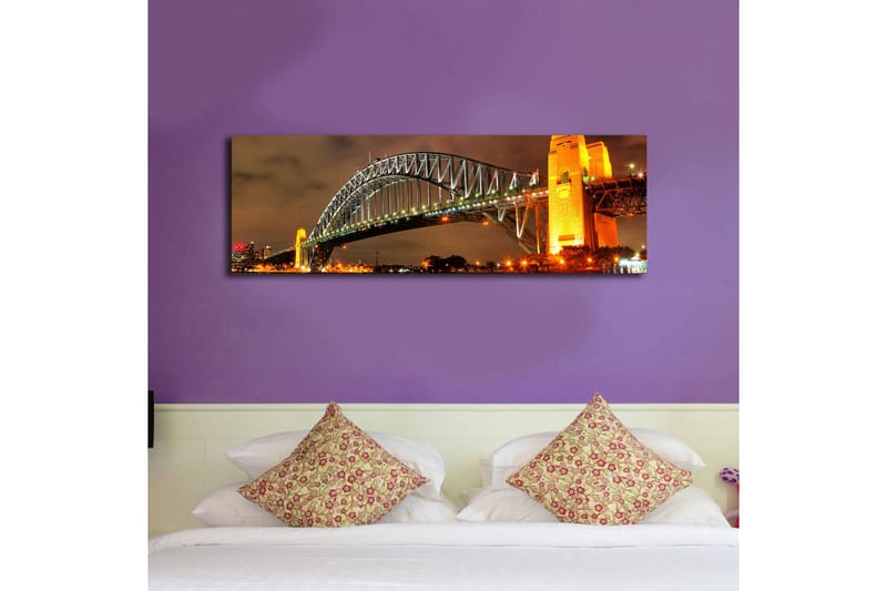 Canvas-taulu LED-valaistuksella 30x90 cm - Sydney Harbour Bridge iltavalossa - Kulta / Vihreä / Musta - Sisustustuotteet - Taulu & taide - Canvas-taulu