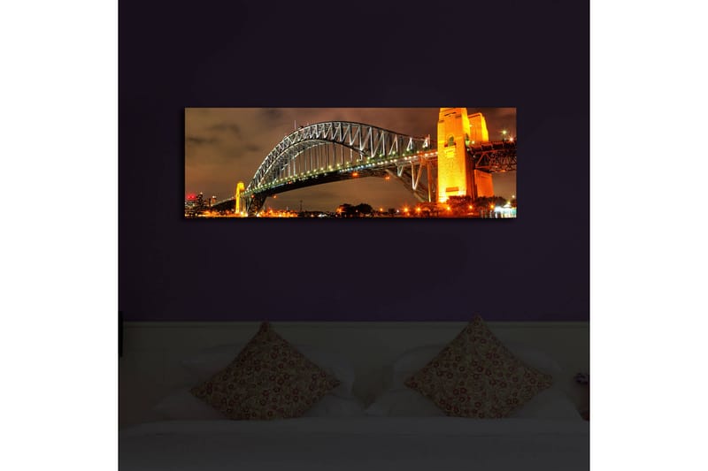 Canvas-taulu LED-valaistuksella 30x90 cm - Sydney Harbour Bridge iltavalossa - Kulta / Vihreä / Musta - Sisustustuotteet - Taulu & taide - Canvas-taulu