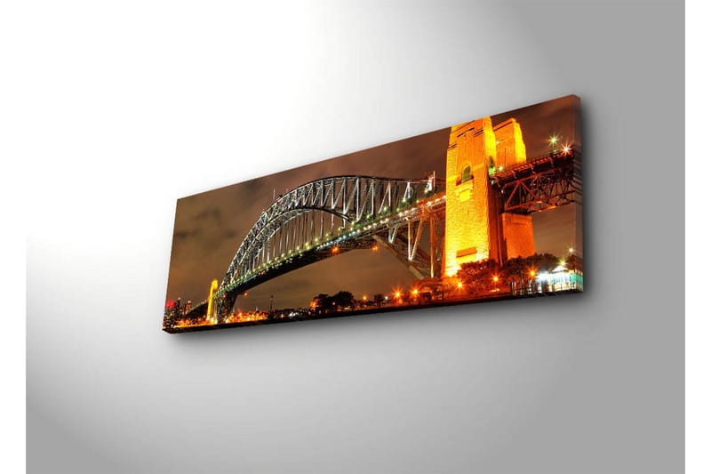 Canvas-taulu LED-valaistuksella 30x90 cm - Sydney Harbour Bridge iltavalossa - Kulta / Vihreä / Musta - Sisustustuotteet - Taulu & taide - Canvas-taulu