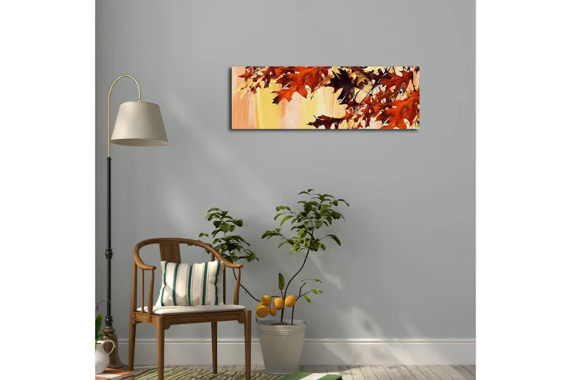 Canvas-taulu LED-valaistuksella 30x90 cm - Syksyn lehdet lämpimissä punaisen ja oranssin sävyissä - Punainen / Oranssi / Keltainen - Sisustustuotteet - Taulu & taide - Canvas-taulu