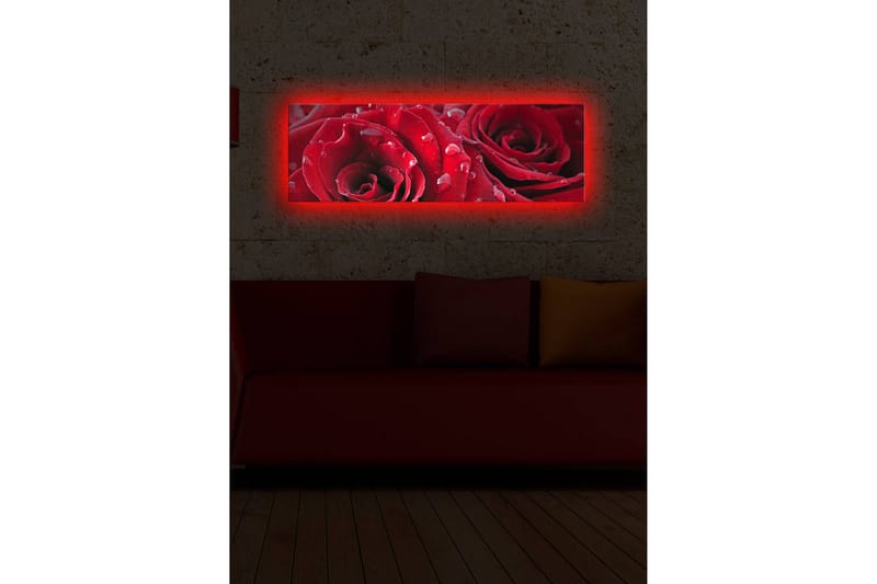 Canvas-taulu LED-valaistuksella 30x90 cm - Syvänpunaiset ruusut vesipisaroilla - Punainen / Vihreä - Sisustustuotteet - Taulu & taide - Canvas-taulu