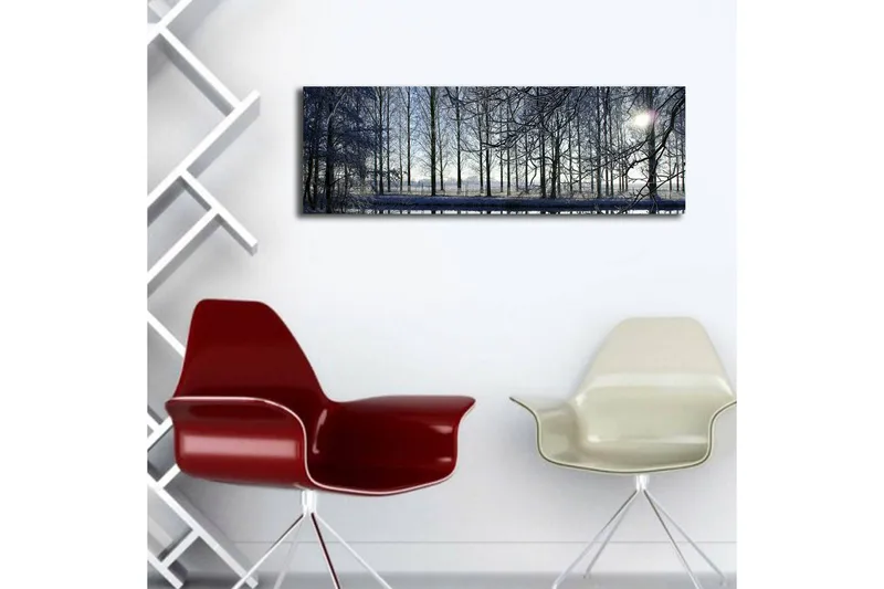 Canvas-taulu LED-valaistuksella 30x90 cm - Talvimaisema lumipeitteisillä puilla ja heikolla auringonvalon säteellä - Sininen / Valkoinen / Harmaa - Sisustustuotteet - Taulu & taide - Canvas-taulu