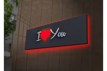Canvas-taulu LED-valaistuksella 30x90 cm - Teksti I Love You modernilla tyylillä - Punainen / Valkoinen / Musta - Sisustustuotteet - Taulu & taide - Canvas-taulu