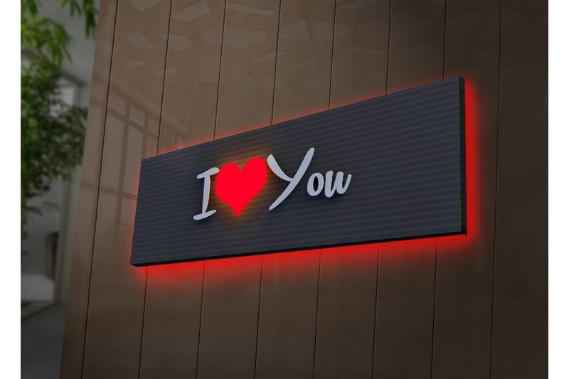 Canvas-taulu LED-valaistuksella 30x90 cm - Teksti I Love You modernilla tyylillä, Punainen / Valkoinen / Musta